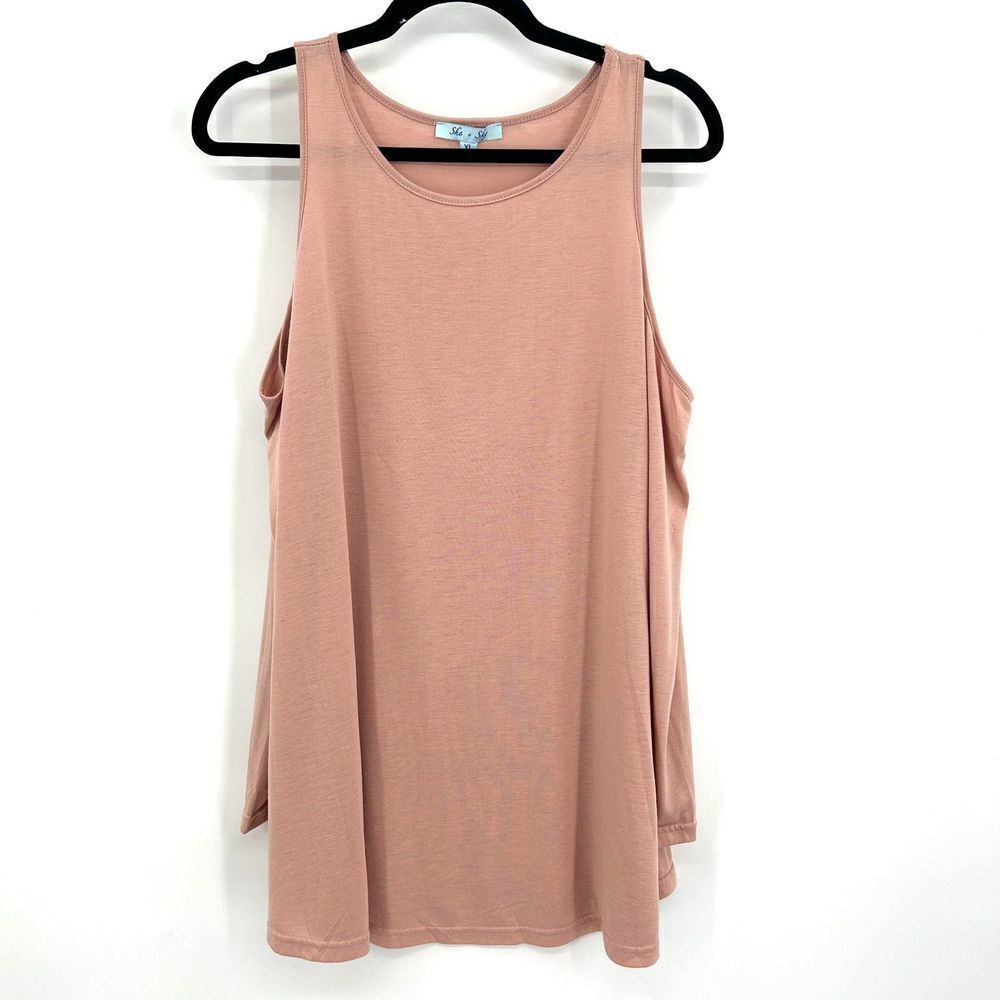 SHE + SKY Light Pink Cold Shoulder Long Sleeve Tunic Top Size XL